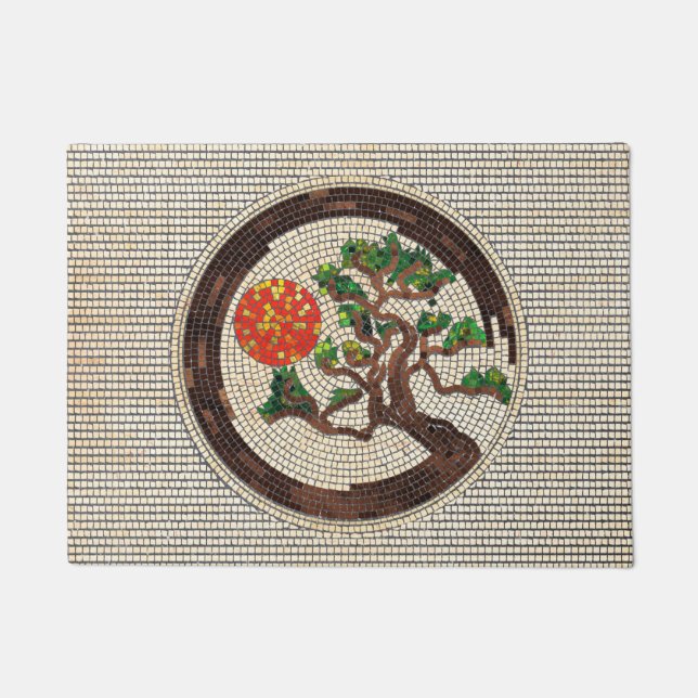 Zen Enso Circle and Bonsai Tree Mosaic Doormat (Front)