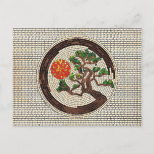 Zen Enso Circle and Bonsai Tree Mosaic Postcard