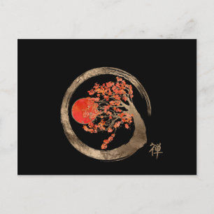 Zen Enso Circle and Golden Sakura Tree Holiday Postcard