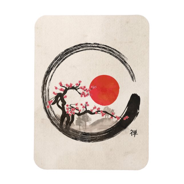 Zen Enso Circle and Sakura Tree Magnet (Vertical)