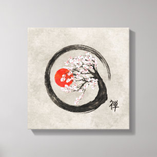 Zen Enso Circle and Sakura Tree on Canvas Print