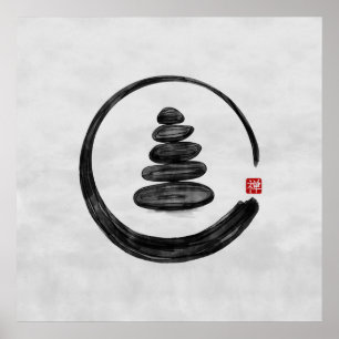 Zen Enso Circle and Zen stones - Watercolor Poster