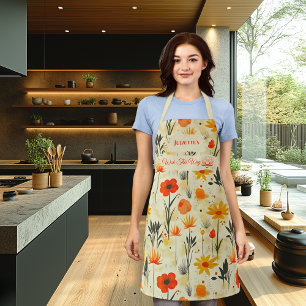 Zen Floral Abstract in Red and Orange Apron