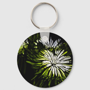 Zen floral Lime green white Chrysanthemum Key Ring