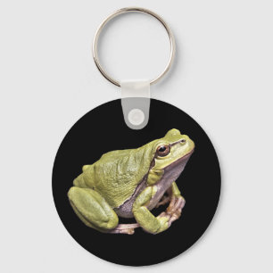 Zen Frog Cute Green Meditation Treefrog Black Key Ring