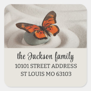 Zen Garden Monarch Butterfly Return Address Square Sticker