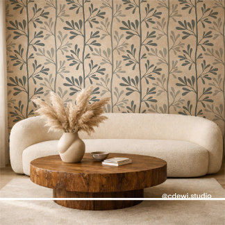 Zen Garden Stems Minimal Dark Green Silhouettes Wallpaper