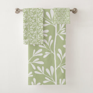 Zen Garden Stems XL minimal botanic pistache green Bath Towel Set