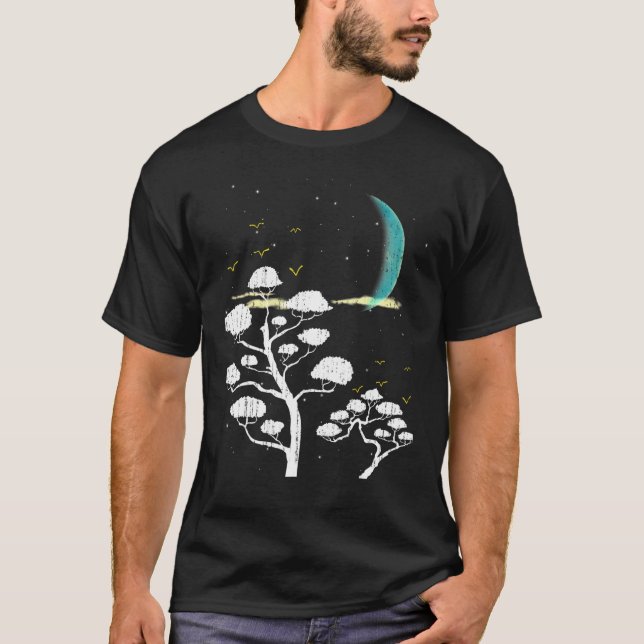 Zen Gardening Moon Stars Japanese Culture Bonsai T T-Shirt (Front)