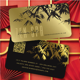 Zen Gold And Black Asian Bamboo Leaves Minimalist Business Card