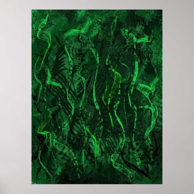 Zen Green Tunes Calming Abstract Wall Art Poster (Front)