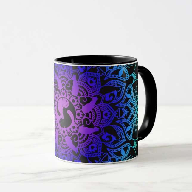 Zen Henna Mandala Hippy Cat Mug (Front Right)