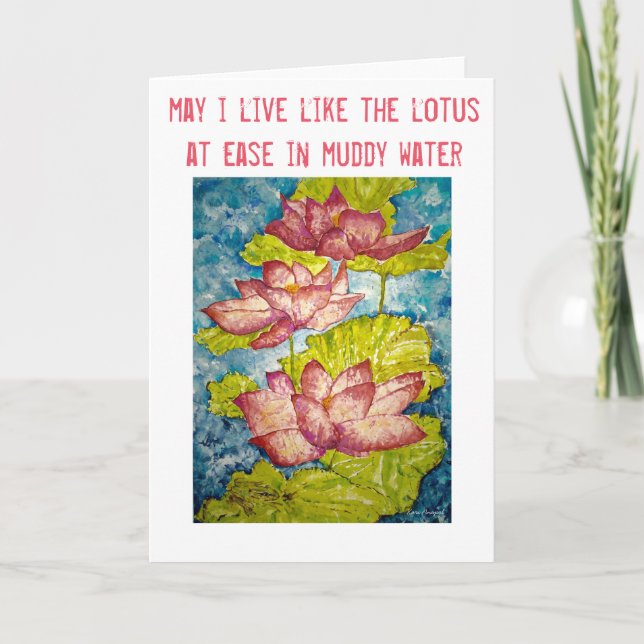 Zen Inspiration Lotus Watercolor Art Greeting Card (Front)