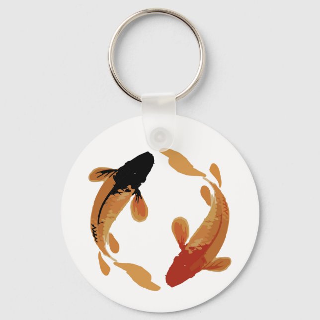 Zen Koi Fish White Simple Minimalist Keychain (Front)