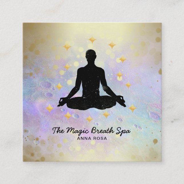 *~* Zen Man Yoga Gold Meditation  Mindfulness Square Business Card (Front)