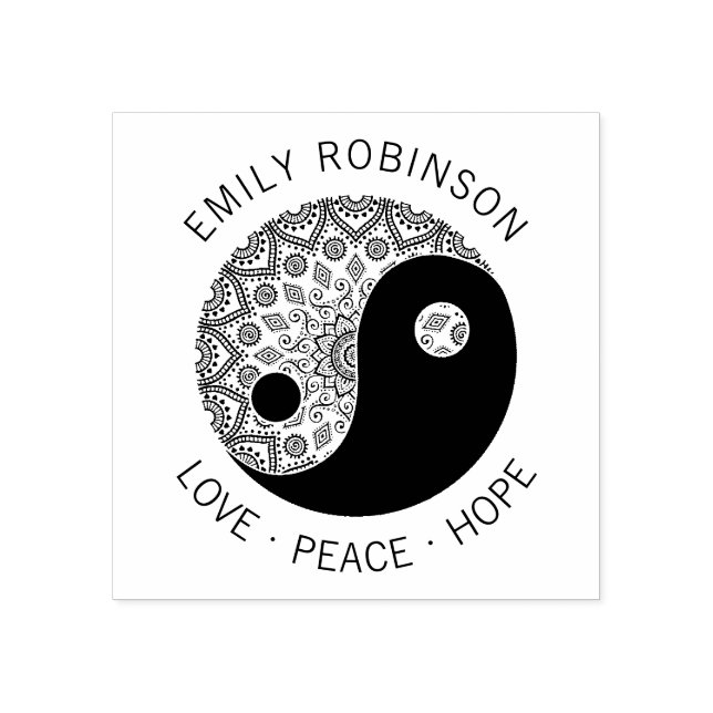 Zen Mandala Yin Yang Love Peace Hope Custom Name Rubber Stamp (Imprint)