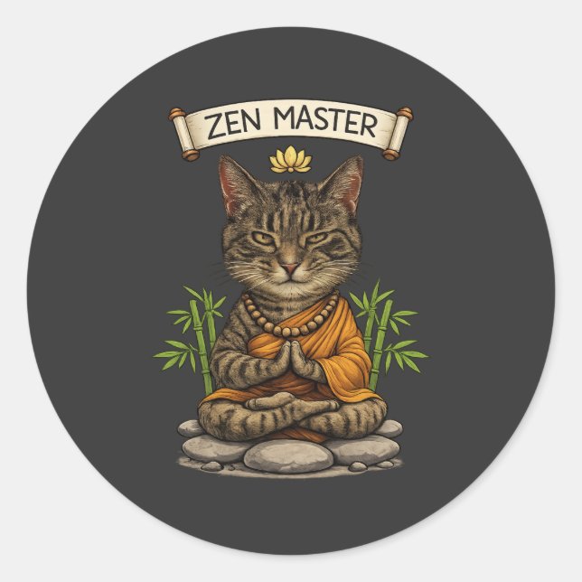 Zen Master Cat Funny Chill Gray Tabby Cat Gift  Classic Round Sticker (Front)