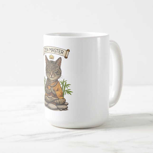 Zen Master Cat Funny Chill Gray Tabby Cat Gift  Coffee Mug (Front Right)