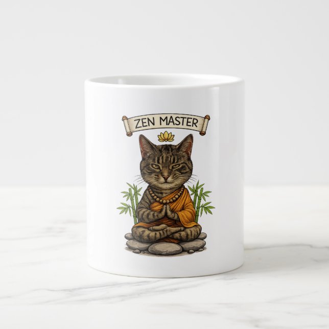 Zen Master Cat Funny Chill Gray Tabby Cat Gift  Large Coffee Mug (Front)