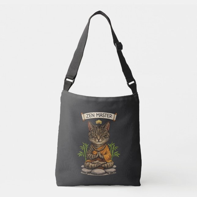 Zen Master Cat Funny Chill Grey Tabby Cat Gift  Crossbody Bag (Front)