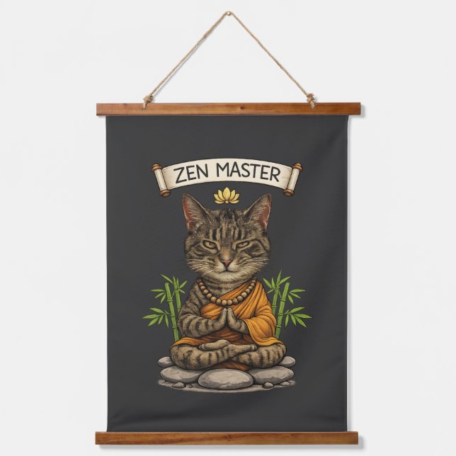 Zen Master Cat Funny Chill Grey Tabby Cat Gift  Hanging Tapestry (Front)