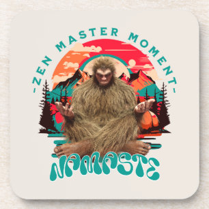 Zen Master Moment Bigfoot Meditation Retro Art Coaster