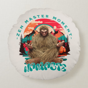 Zen Master Moment Bigfoot Meditation Retro Art Round Cushion