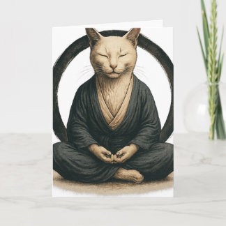 Zen Meditating Cat – Enso Circle Mindful Yoga Art  Card