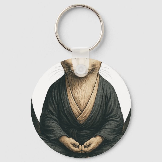 Zen Meditating Cat – Enso Circle Mindful Yoga Art  Key Ring (Front)