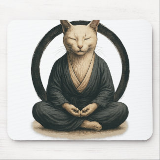 Zen Meditating Cat – Enso Circle Mindful Yoga Art  Mouse Pad