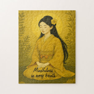 Zen Meditation art Mindfulness Yoga Yellow Custom Jigsaw Puzzle