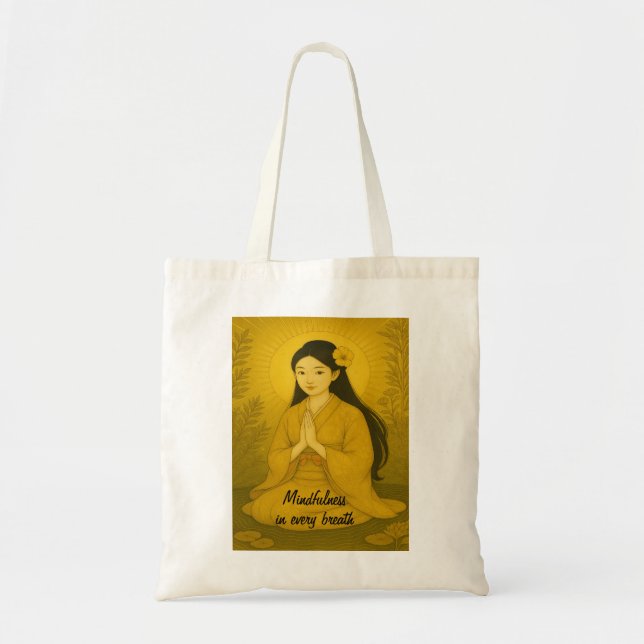 Zen Meditation art Mindfulness Yoga Yellow Custom Tote Bag (Front)