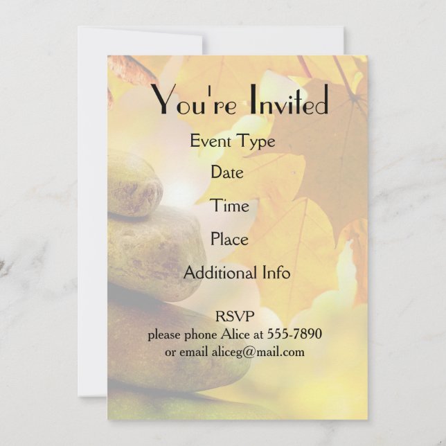 Zen meditation stones and Maple Leaves Invitation (Back)