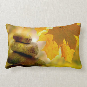 Zen meditation stones and Maple Leaves Lumbar Cushion