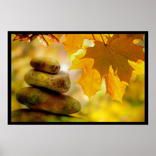Zen meditation stones and Maple Leaves Poster (Front)