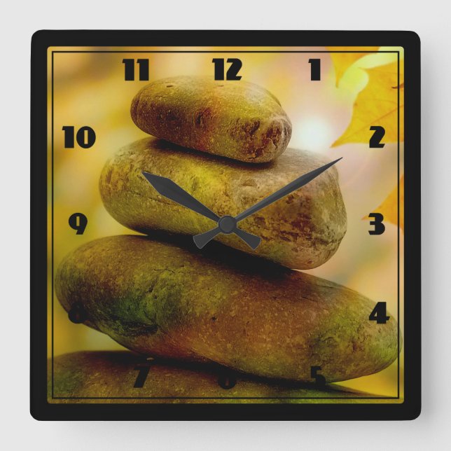 Zen meditation stones square wall clock (Front)