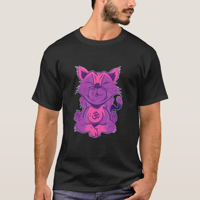 Zen Meditation Yoga Cat Omm T-Shirt (Front)
