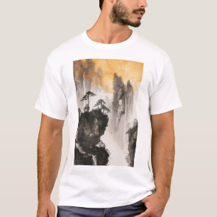 Zen Minimalist Chinese Landscape Painting Black an T-Shirt