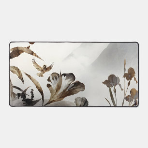 Zen Misty Mountain Birds Minimalist Nature Desk Mat