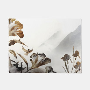 Zen Misty Mountain Birds Minimalist Nature Doormat