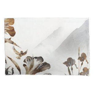 Zen Misty Mountain Birds Minimalist Nature Pillowcase
