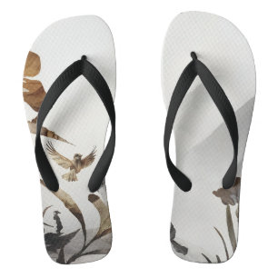 Zen Misty Mountain Birds Minimalist Nature Thongs