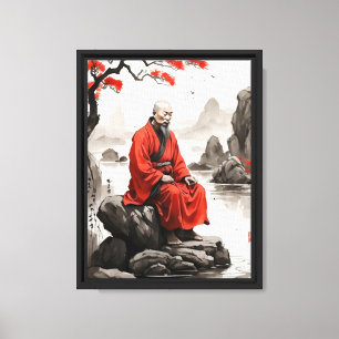 Zen Monk in Red Robe by Tranquil River Canvas Print