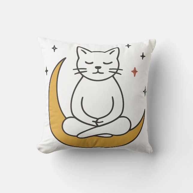 Zen Moon Cat Meditation Art Cushion (Front)