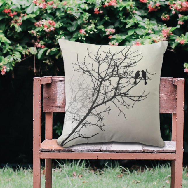 zen nature landscape black white tree silhouette cushion (zen nature landscape black white tree silhouette outdoor pillow)