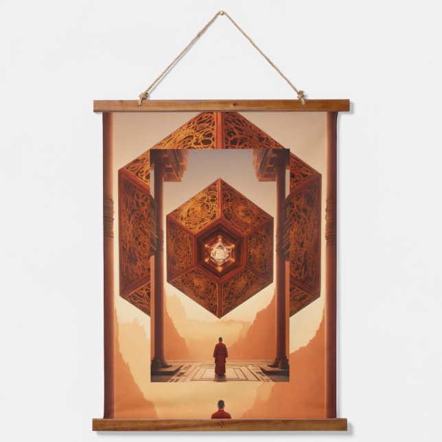 "Zen Octopus: Fractal Tesseract Reflection" Hanging Tapestry (Front)