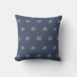 Zen Om symbol pattern navy blue pastel cushion