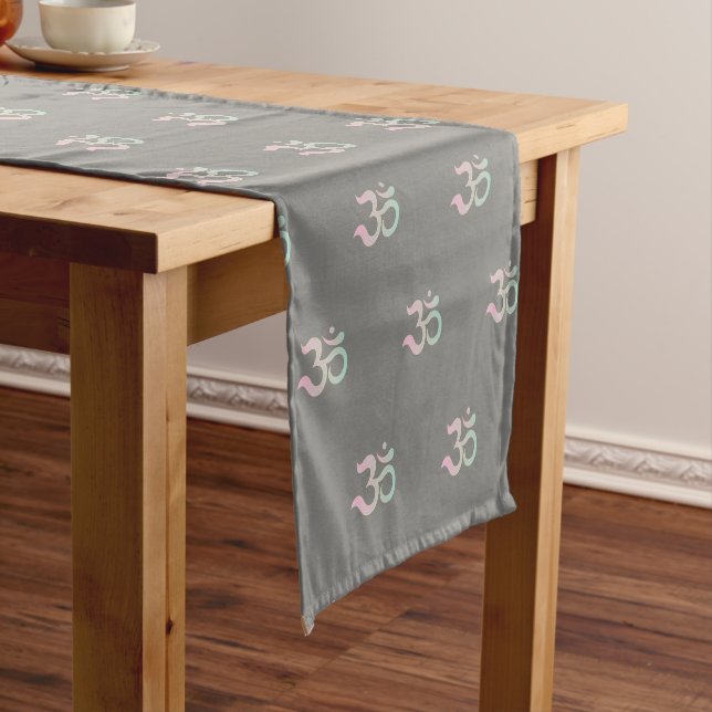 Zen Om symbol pattern pastel pink green grey Short Table Runner (In Situ)