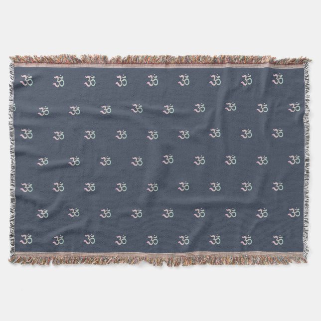Zen Om symbol pattern Sanskrit blue throw blanket (Front)
