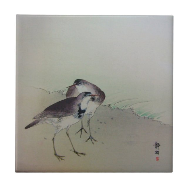 Zen painting plovers ceramic tile (Front)